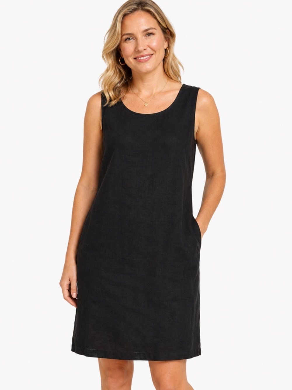 Talbots 100% Pure Linen Black Sleeveless Shift Dress Size 16